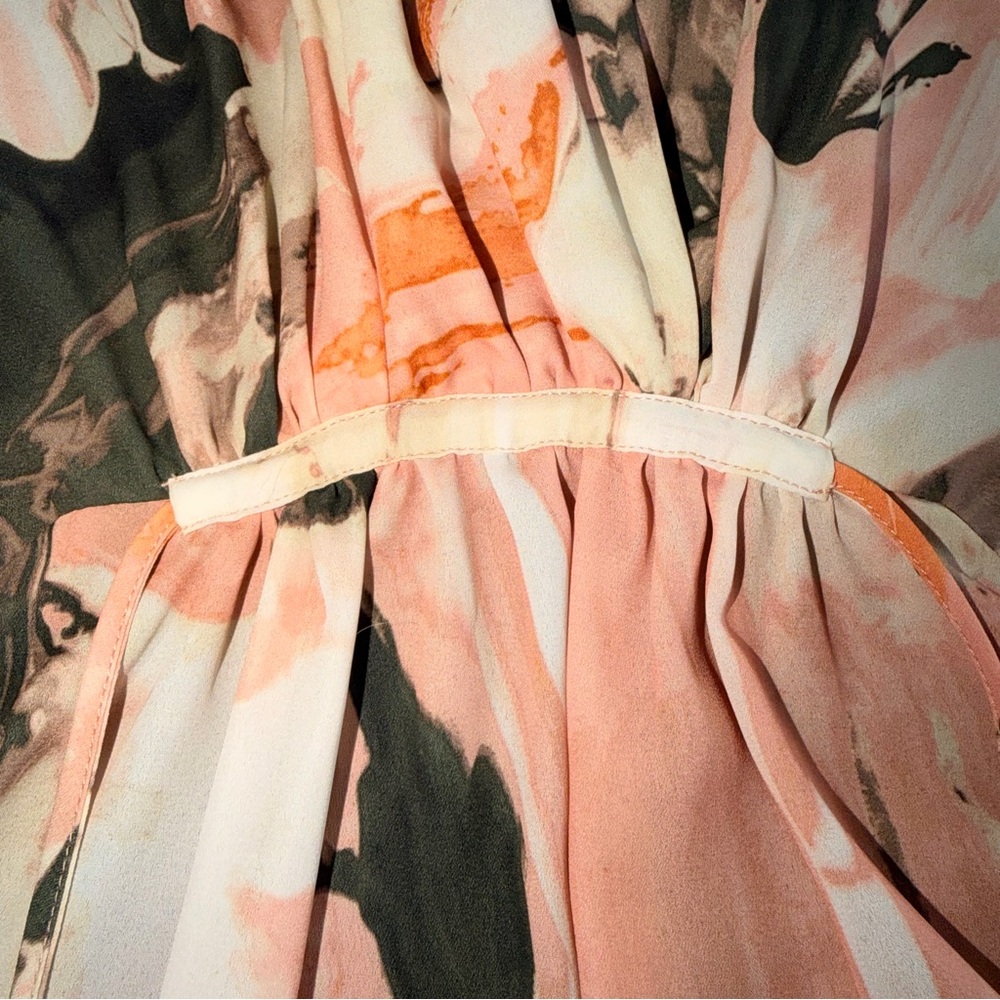 Bar III Marble Print Wrap Dress Blush Pink Black V-Neck Tie Waist Mini - Size XS - Picture 6 of 9